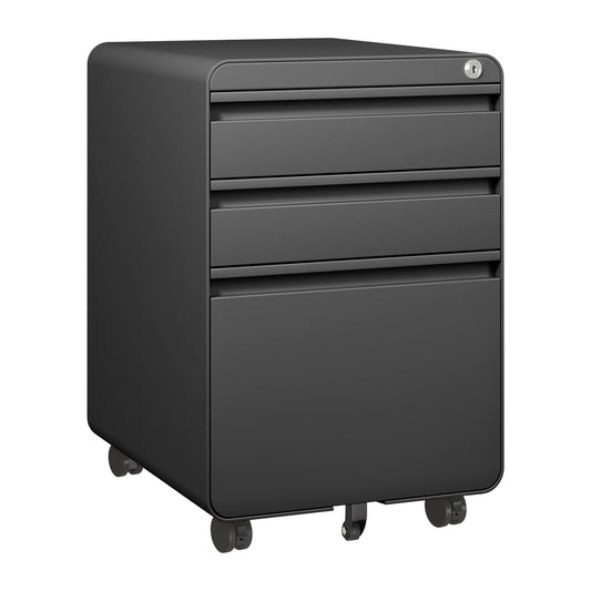Ordnung Pro Abschließbarer Rollcontainer mit 3 Schubladen & Hängeregistratur, Stahl, Schwarz – 40 x 45 x 60 cm