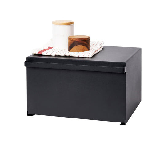 Ordnung Pro Brotkasten mit Magnetdeckel & Ablage, Stahl, Minimalistisch, Schwarz – 40 x 34,5 x 24 cm