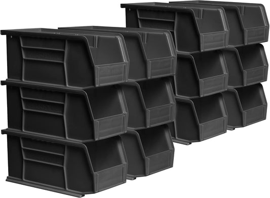 Ordnung Pro Stapelbare Kunststoff-Aufbewahrungsboxen für Garage & Küche – 27,6 x 14 x 12,7 cm, Schwarz, 12er-Set