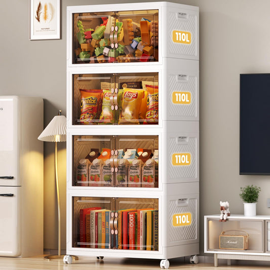 Ordnung Pro Faltbare Aufbewahrungsboxen mit Deckel & Rädern, 4er-Set, 110 L – Stapelbar, Kunststoff, 70 x 46 x 156 cm