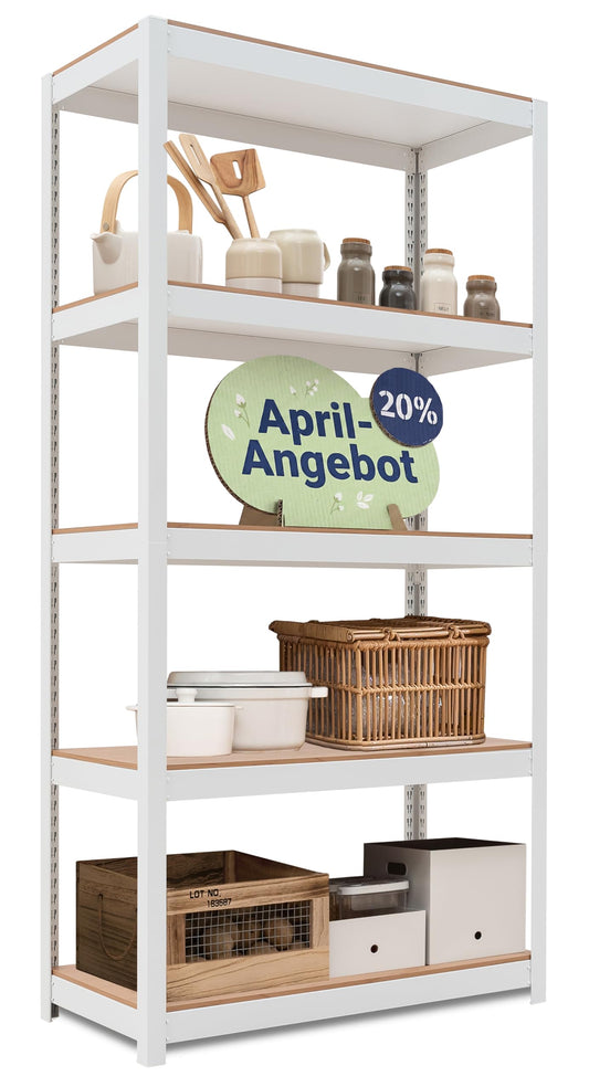 Ordnung Pro Schwerlastregal Lagerregal mit verstellbaren MDF-Böden, Weiß – 40 x 90 x 180 cm