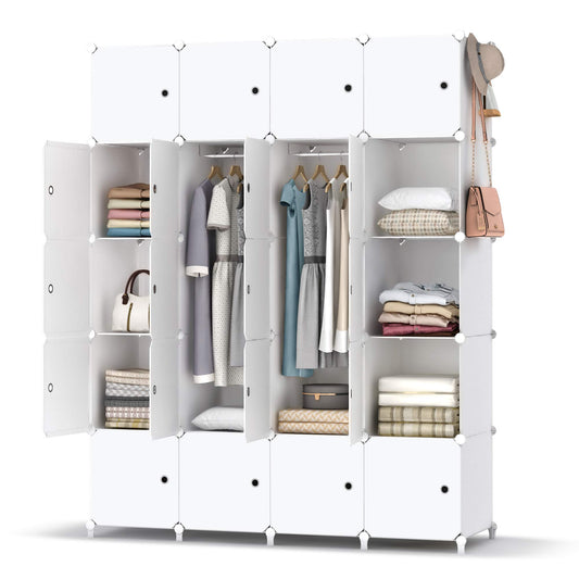 Ordnung Pro Tragbarer Kleiderschrank mit 20 Würfeln & 2 Kleiderstangen, Weiß – 180 x 142 x 45 cm