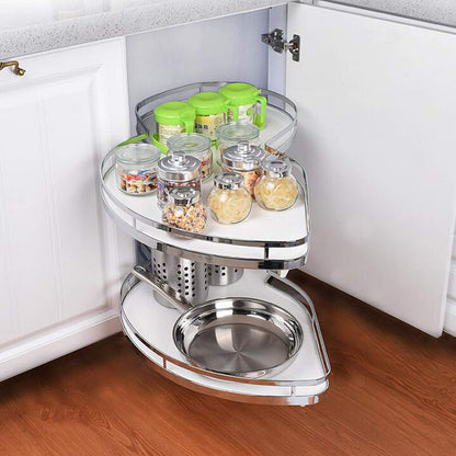 Ordnung Pro Ausziehbares Küchen-Eckkarussell mit Doppelregal für 900-mm-Schränke – Soft-Close, Weiß, Links