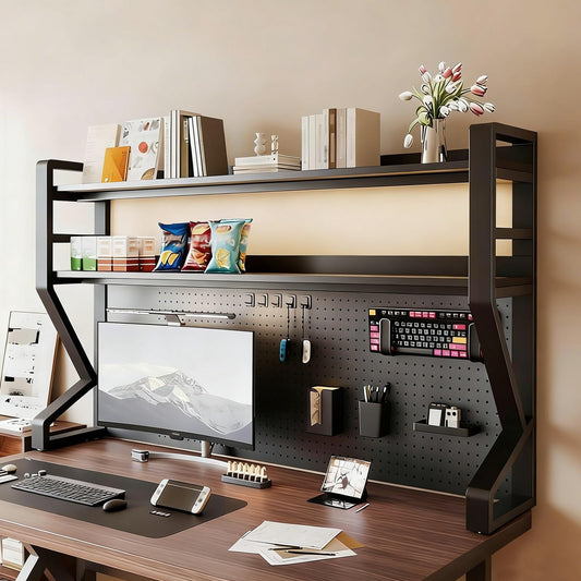 Ordnung Pro Schreibtisch-Aufsatzregal mit Lochplatten-Organizer für Büro & Homeoffice, Schwarz – 93 x 95 cm