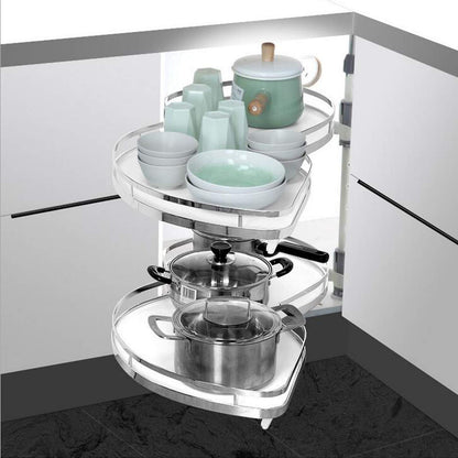 Ordnung Pro Ausziehbares Küchen-Eckkarussell mit Doppelregal für 900-mm-Schränke – Soft-Close, Weiß, Links