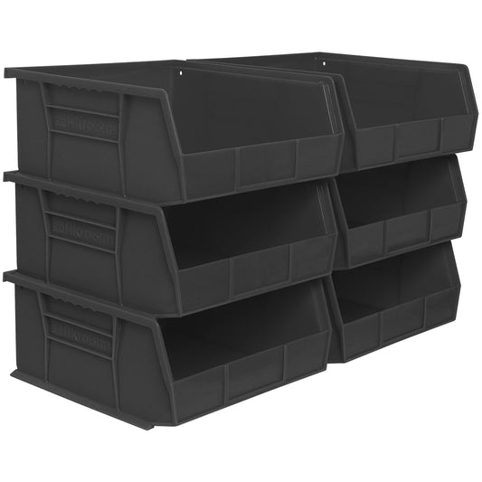 Ordnung Pro Stapelbare Kunststoff-Aufbewahrungsboxen für Garage & Werkstatt – 27,6 x 27,9 x 12,7 cm, Schwarz, 6er-Set