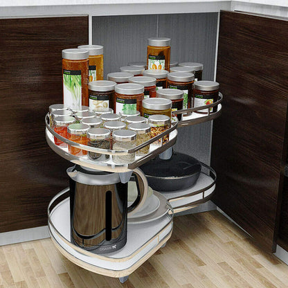 Ordnung Pro Ausziehbares Küchen-Eckkarussell mit Doppelregal für 900-mm-Schränke – Soft-Close, Weiß, Links