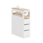 Ordnung Pro Schmaler Badezimmerschrank auf Rollen mit 3 Schubladen, Weiß – 65 x 23 x 82 cm