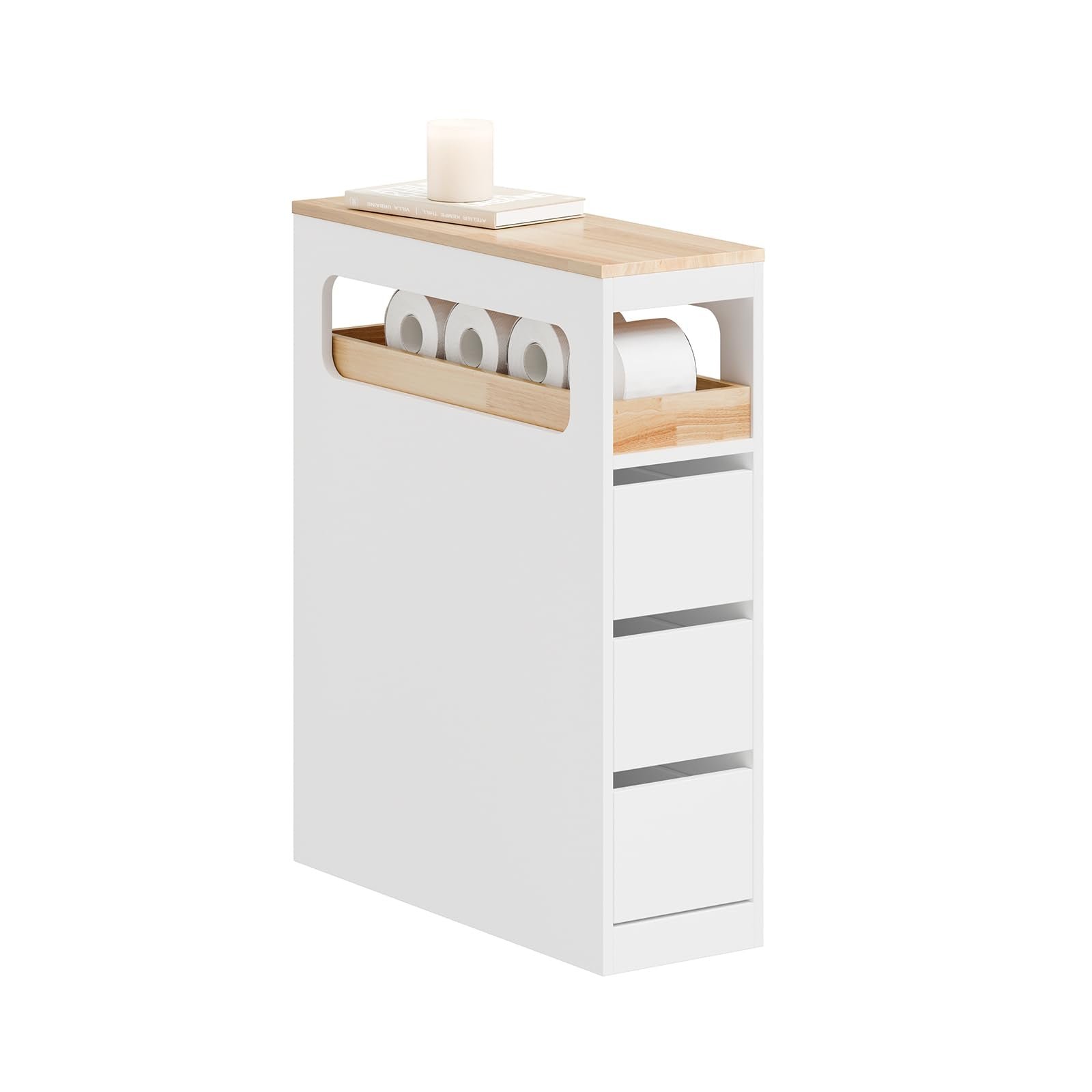 51KM2qEbZhL Ordnung Pro Schmaler Badezimmerschrank auf Rollen mit 3 Schubladen, Weiß – 65 x 23 x 82 cm – Bild 1