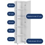 Ordnung Pro Schmaler Mehrzweckschrank 40 cm mit 1 Tür & 4 Einlegeböden, Weiß – 40 x 35 x 184 cm – Bild 5
