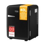 TZS First Austria - Retro Mini Kühlschrank 40L lautlos - Kleiner Minikühlschrank im Vintage-Design mit Innenbeleuchtung & 2 Türfächern - Minibar für Camping, Büro, Schlafzimmer & Hotel - schwarz