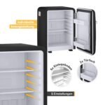 TZS First Austria - Retro Mini Kühlschrank 40L lautlos - Kleiner Minikühlschrank im Vintage-Design mit Innenbeleuchtung & 2 Türfächern - Minibar für Camping, Büro, Schlafzimmer & Hotel - schwarz – Bild 7