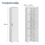 Ordnung Pro Schmaler Mehrzweckschrank 40 cm mit 1 Tür & 4 Einlegeböden, Weiß – 40 x 35 x 184 cm – Bild 7