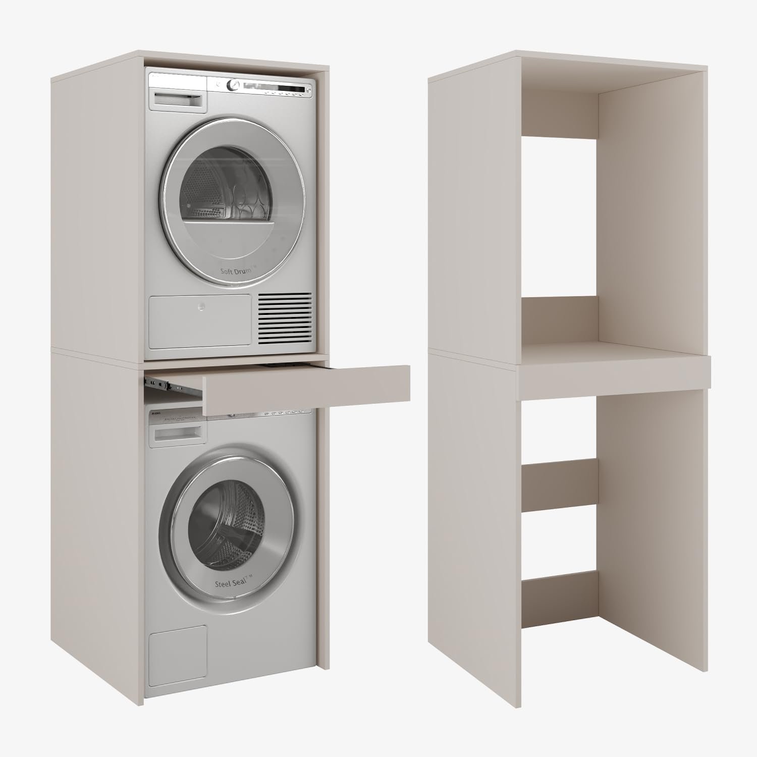 61oBNQH9N5L Ordnung Pro Überbauschrank für Waschmaschine & Trockner mit ausziehbarer Arbeitsplatte, 66 x 187 x 65 cm, Kaschmir – Bild 1