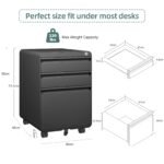 Ordnung Pro Abschließbarer Rollcontainer mit 3 Schubladen & Hängeregistratur, Stahl, Schwarz – 40 x 45 x 60 cm – Bild 7