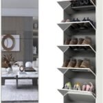 Ordnung Pro Schuhschrank mit 185 cm Ganzkörperspiegel, 30 Paar, 5 Flip-Schubladen, Weiß – Massivholz & Echtglas