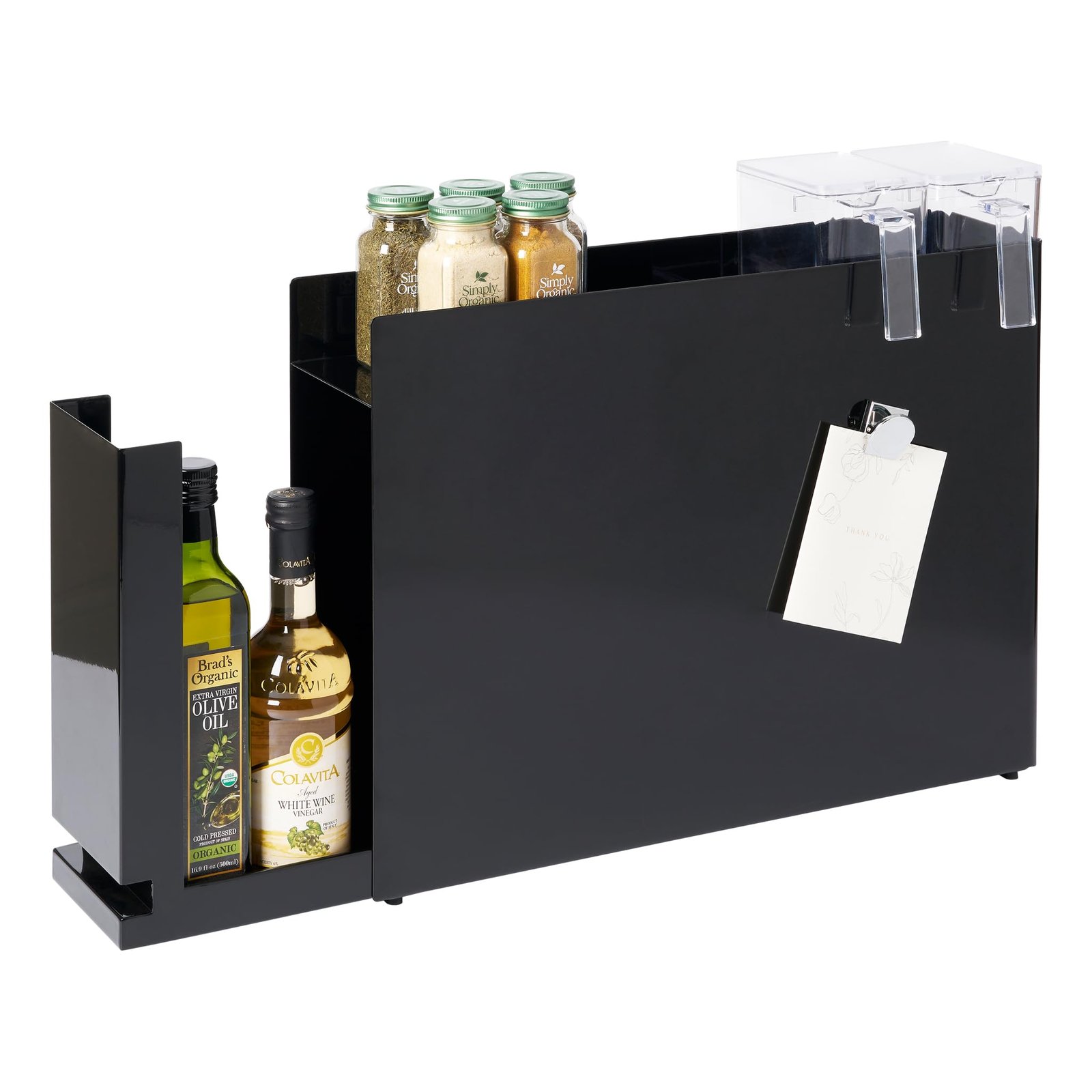 714RVvwGXmL Ordnung Pro Ausziehbares Gewürzregal mit Schublade & Spritzschutz, Stahl/Polypropylen, Schwarz – 12,5 x 50–93 x 36,7 cm – Bild 1