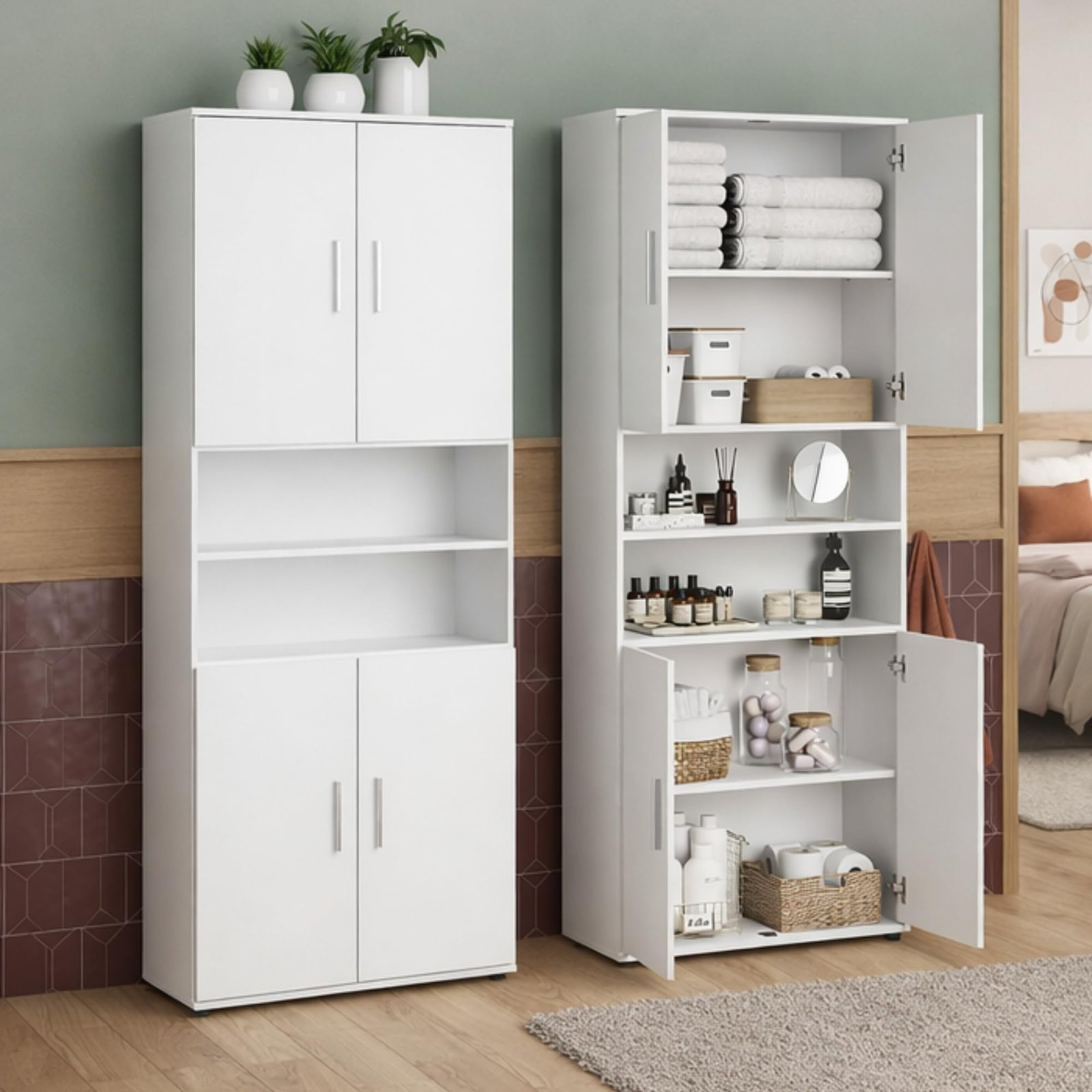 716qGJ1UZWL Ordnung Pro Badezimmer-Hochschrank mit 6 Fächern, Weiß – 70 x 35 x 187 cm, für Bad & Hauswirtschaftsraum – Bild 1