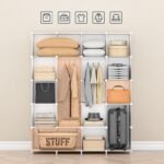 Ordnung Pro Modularer Kleiderschrank mit 20 Würfeln, Türen & Kleiderstange, Weiß – 145 x 46,5 x 183 cm – Bild 2