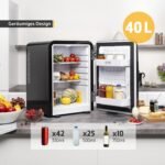 TZS First Austria - Retro Mini Kühlschrank 40L lautlos - Kleiner Minikühlschrank im Vintage-Design mit Innenbeleuchtung & 2 Türfächern - Minibar für Camping, Büro, Schlafzimmer & Hotel - schwarz – Bild 6