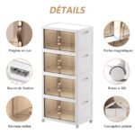 Ordnung Pro Faltbare Aufbewahrungsboxen mit Deckel & Rädern, 4er-Set, 110 L – Stapelbar, Kunststoff, 70 x 46 x 156 cm – Bild 8