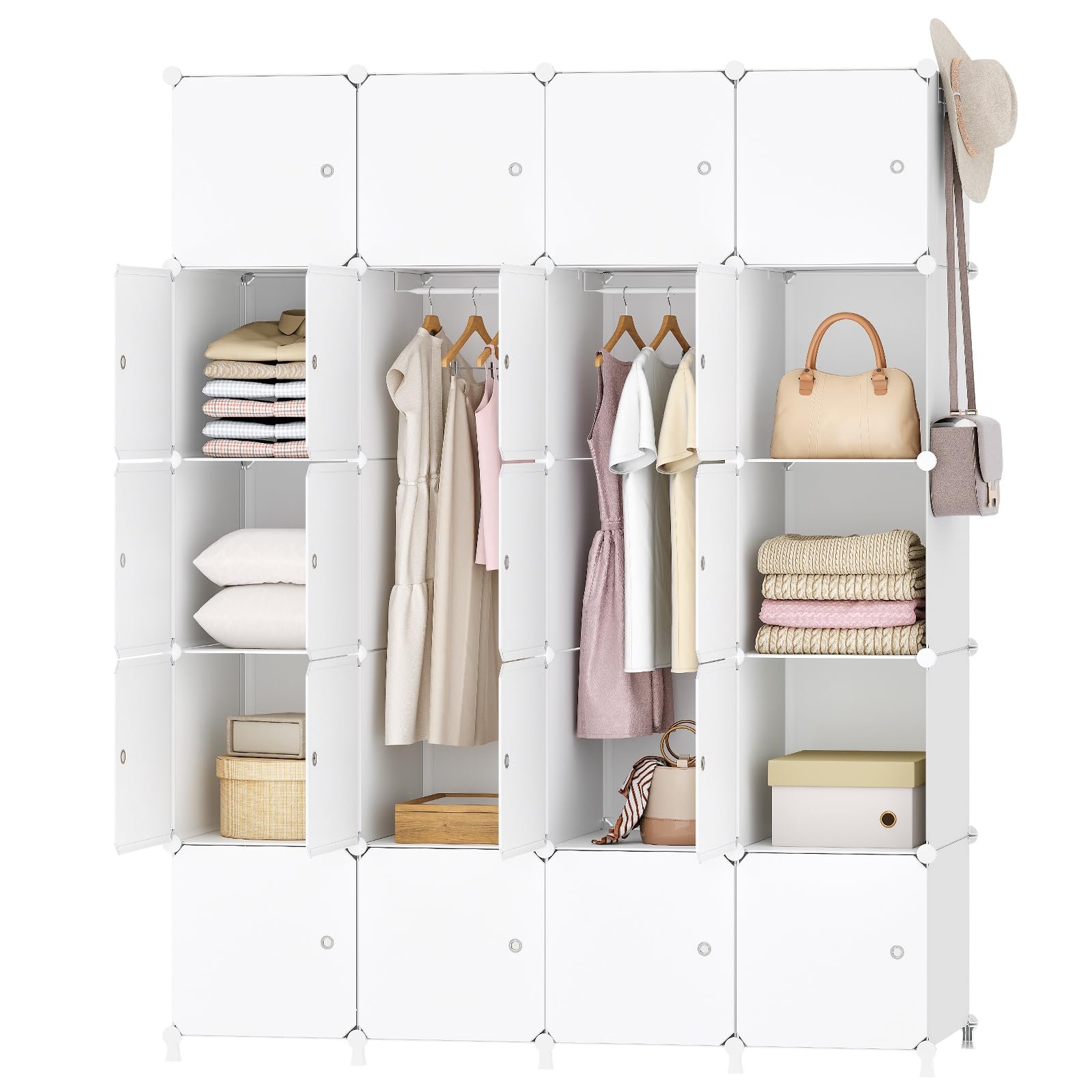 71a0jGglZFL Ordnung Pro Modularer Kleiderschrank mit 20 Würfeln, Türen & Kleiderstange, Weiß – 145 x 46,5 x 183 cm – Bild 1