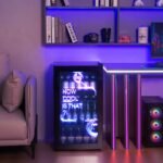 HCK 98L Getränkekühlschrank mit Cyberpunk RGB Beleuchtung, Minibar kleine Kühlschrank mit Glastür, lautlos 39dB, 0-15°C, Bierkühlschrank für Spielzimmer, Küche, Schwarz – Bild 2