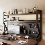 Ordnung Pro Schreibtisch-Aufsatzregal mit Lochplatten-Organizer für Büro & Homeoffice, Schwarz – 93 x 95 cm