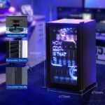HCK 98L Getränkekühlschrank mit Cyberpunk RGB Beleuchtung, Minibar kleine Kühlschrank mit Glastür, lautlos 39dB, 0-15°C, Bierkühlschrank für Spielzimmer, Küche, Schwarz – Bild 3