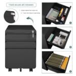 Ordnung Pro Abschließbarer Rollcontainer mit 3 Schubladen & Hängeregistratur, Stahl, Schwarz – 40 x 45 x 60 cm – Bild 5