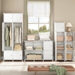 Ordnung Pro Modularer Kleiderschrank mit 20 Würfeln, Türen & Kleiderstange, Weiß – 145 x 46,5 x 183 cm – Bild 8
