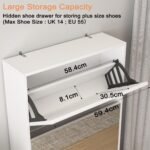 Ordnung Pro Schuhschrank mit 185 cm Ganzkörperspiegel, 30 Paar, 5 Flip-Schubladen, Weiß – Massivholz & Echtglas – Bild 3