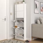 Ordnung Pro Schuhschrank mit 185 cm Ganzkörperspiegel, 30 Paar, 5 Flip-Schubladen, Weiß – Massivholz & Echtglas – Bild 2