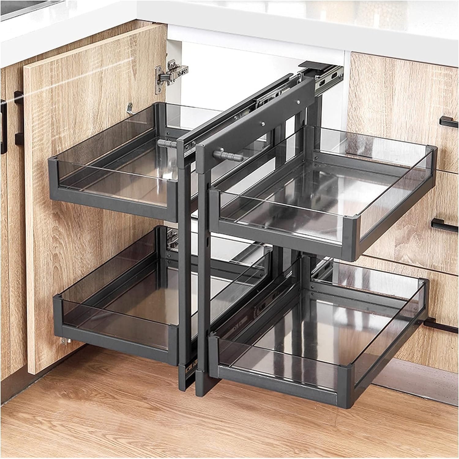 81Pv70LmA6L Ordnung Pro Ausziehbares Eckschrank-Regal mit 4 Körben für 900-mm-Küchenschränke – Kein toter Winkel mehr – Bild 1