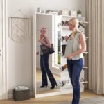 Ordnung Pro Schuhschrank mit 185 cm Ganzkörperspiegel, 30 Paar, 5 Flip-Schubladen, Weiß – Massivholz & Echtglas – Bild 5